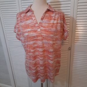 Bobeau coral shadow stripe top blouse sz medium